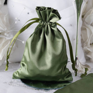 Olive Green Satin Drawstring Wedding Party Favor Gift Bags