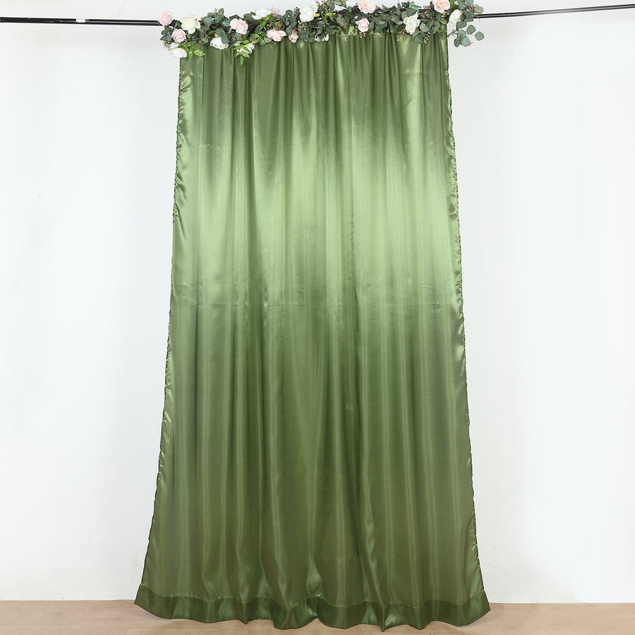 8ftx10ft Olive Green Satin Formal Event Backdrop Drape, Window Curtain Panel