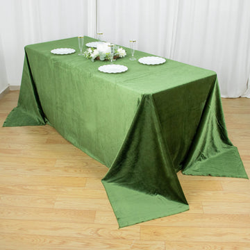 90"x132" Olive Green Seamless Premium Velvet Rectangle Tablecloth, Reusable Linen