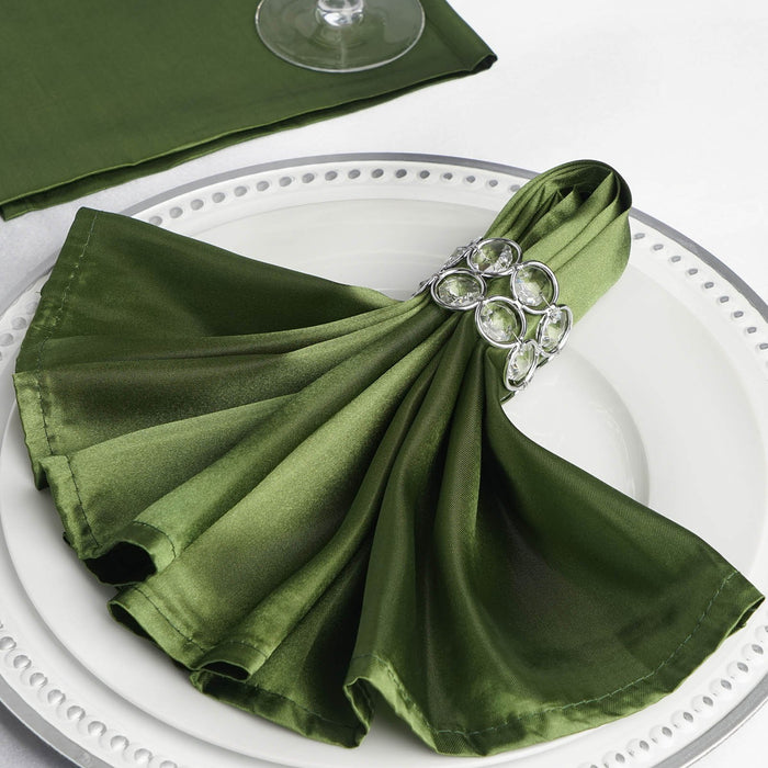 5 Pack | Olive Green Seamless Satin Cloth Dinner Napkins, Wrinkle Resistant