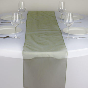 10 Pack Olive Green Sheer Organza Table Runners - 14"x108"