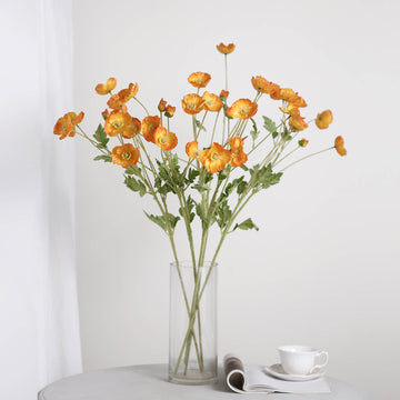 2 Stems | 33" Orange Artificial Silk Poppy Flower Bouquet Bushes