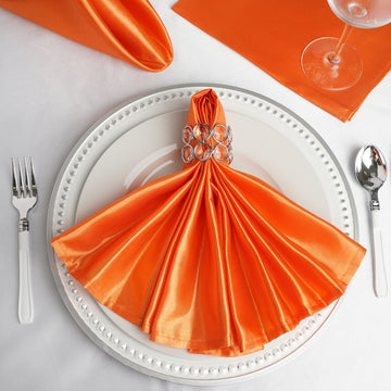 5 Pack | Orange Seamless Satin Cloth Dinner Napkins, Wrinkle Resistant | 20"x20"