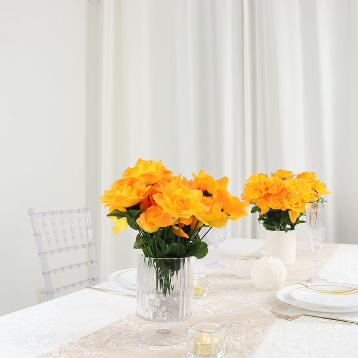 12 Bushes | Orange Silk Full Bloom Rose Bouquet, Artificial Wedding Decorative Flowers