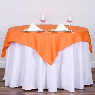 Brighten Up Your Events with the 54"x54" Orange Square Seamless Polyester Table Overlay