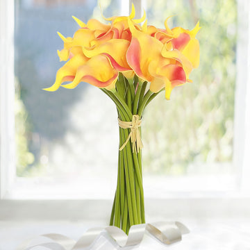 20 Stems | 14" Orange/Yellow Artificial Poly Foam Calla Lily Flowers