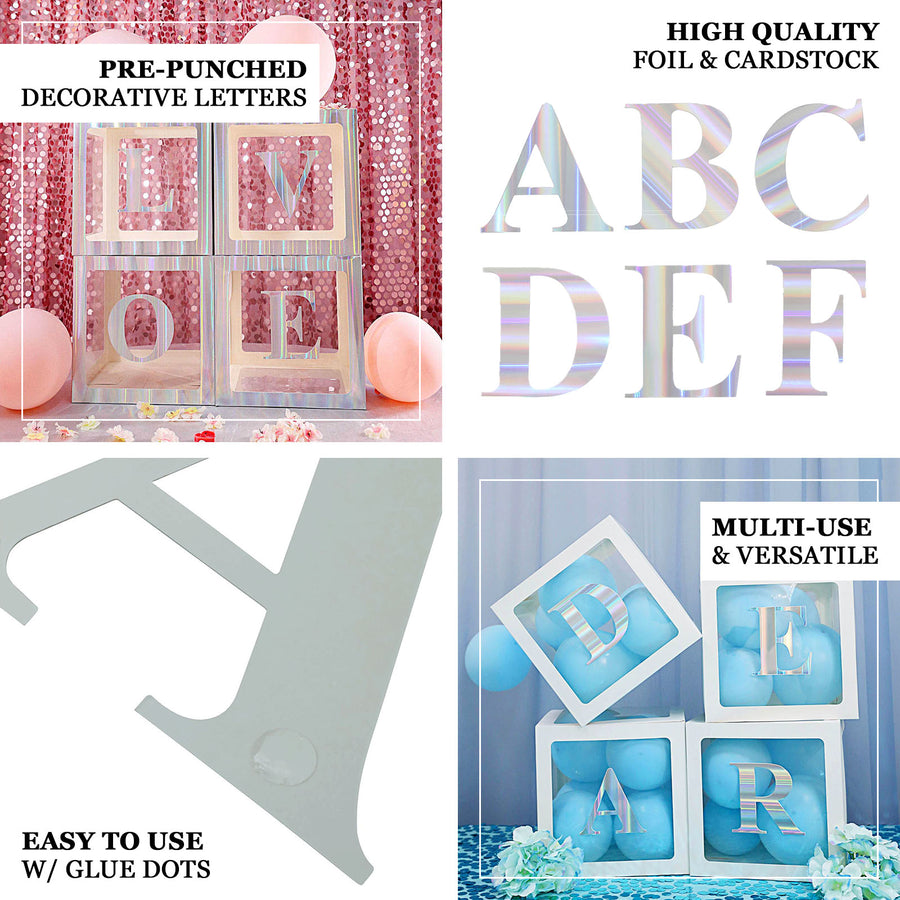 4 Pack - 5" Iridescent Alphabet Stickers Banner, Customizable Stick on Letters - W