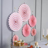 Set of 6 | Pink Paper Fan Decorations | Paper Pinwheels Wall Hanging Decorations Party Backdrop Kit | 8" | 12" | 16"