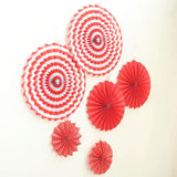 Set of 6 | Red Paper Fan Decorations | Paper Pinwheels Wall Hanging Decorations Party Backdrop Kit | 8" | 12" | 16"