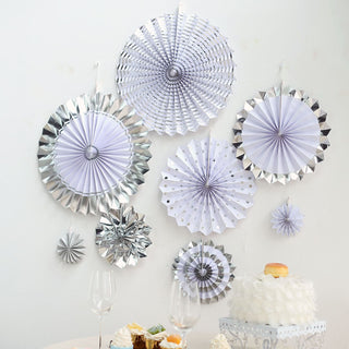 Vibrant Silver and White Hanging Paper Fan Decorations