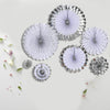 Set of 8 | Silver | White Paper Fan Decorations | Paper Pinwheels Wall Hanging Decorations Party Backdrop Kit | 4" | 8" | 12" | 16"
