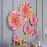 Set of 6 | Pink | Gold Paper Fan Decorations | Paper Pinwheels Wall Hanging Decorations Party Backdrop Kit | 8" | 12" | 16"