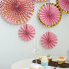 Set of 6 | Pink | Gold Paper Fan Decorations | Paper Pinwheels Wall Hanging Decorations Party Backdrop Kit | 8" | 12" | 16"