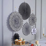 Set of 6 | Black | White Paper Fan Decorations | Paper Pinwheels Wall Hanging Decorations Party Backdrop Kit | 8" | 12" | 16"