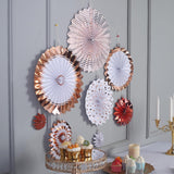 Set of 8 | Rose Gold | Gold Paper Fan Decorations | Paper Pinwheels Wall Hanging Decorations Party Backdrop Kit | 4" | 8" | 12" | 16"