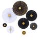 Pack of 8 | Polka Dots Paper Fan Set | Paper Pinwheels Wall Hanging Decorations Party Backdrop Kit | 4" | 8" | 12" | 16" | Black / Gold / White#whtbkgd