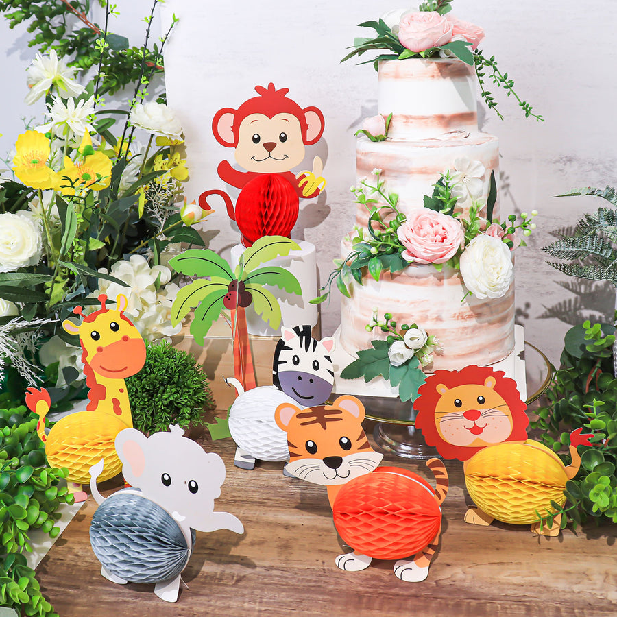 3D Jungle Safari Animal Honeycomb Set, Baby Shower Party Table Decor Tissue Centerpieces