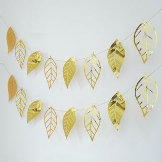 Elevate Your Event Decor with the 7ft Gold Foiled Paper Assorted Leaves Hanging Garland Banner