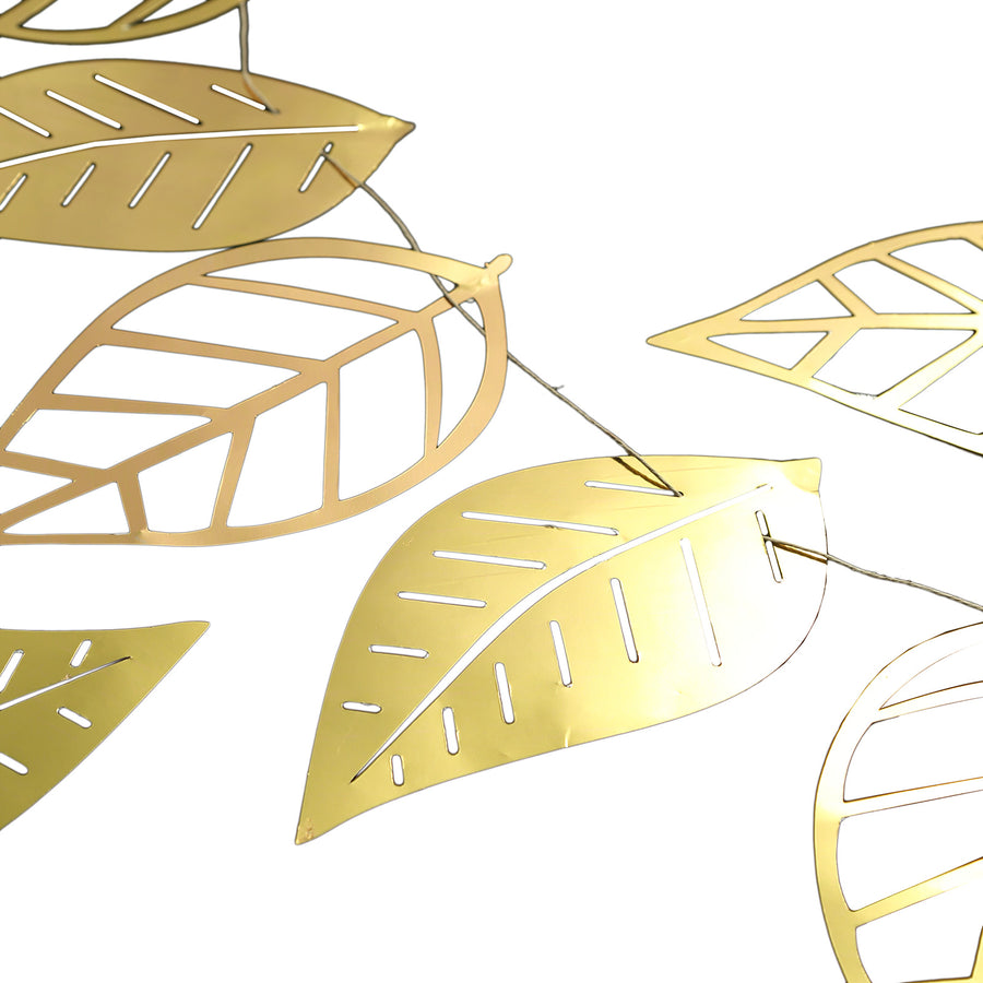 7 ft | Gold Foiled Paper Large Leaves Hanging Garland#whtbkgd