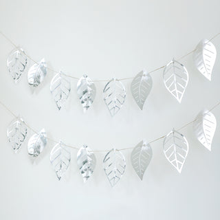 Add Shimmer and Elegance to Your Events with the 7ft Silver Foiled Paper Assorted Leaves Hanging Garland Banner