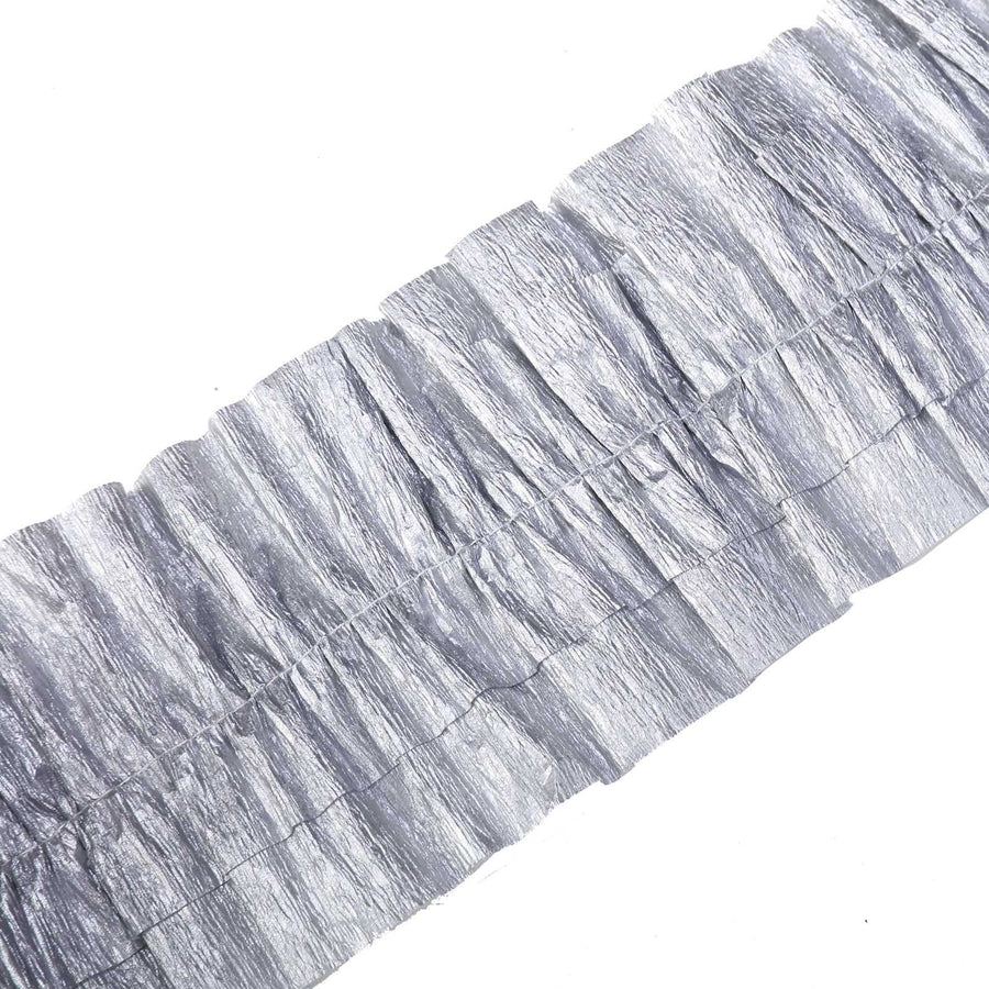 3 Rolls | 28ft Silver Ruffled Tissue Paper Party Streamers, Crepe Paper Backdrop Decorations#whtbkgd