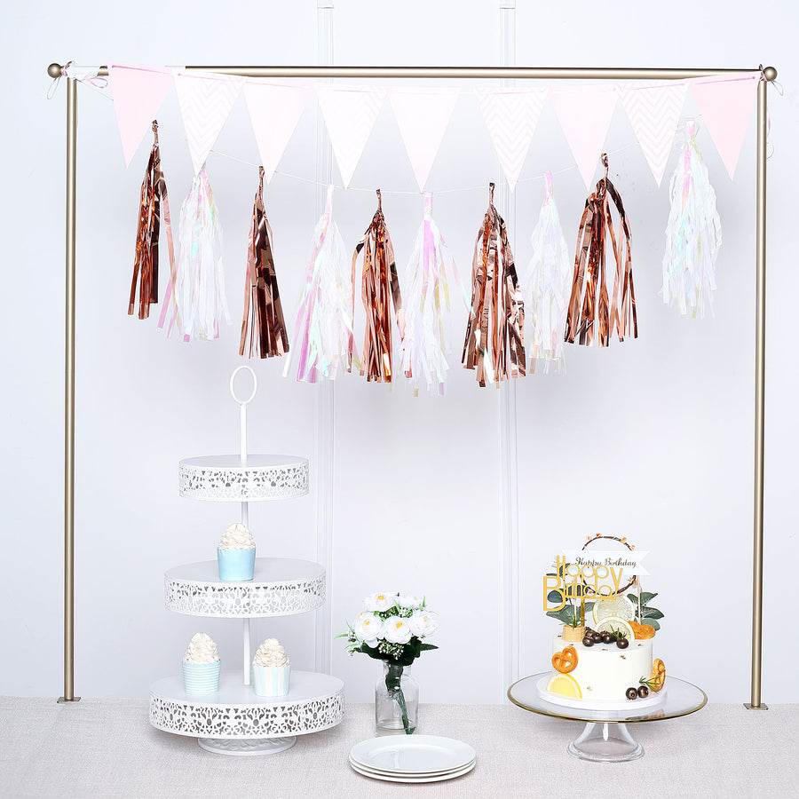 7.5ft Long Blush/Rose Gold Hanging Foil Tassel Garland, Metallic Tinsel Fringe Banner Party Streamer Backdrop Decorations