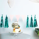 7.5ft Long Turquoise Hanging Foil Tassel Garland, Metallic Tinsel Fringe Banner Party Streamer Backdrop Decorations