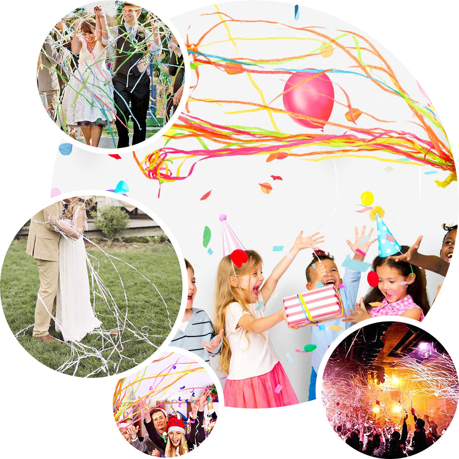 5 Pack | Assorted Color Handheld Surprise Paper Streamers, Confetti Popper for Wedding Send Off