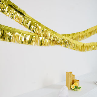 Create a Festive and Memorable Ambiance with the Metallic Gold Foil Tassel Fringe Backdrop Banner
