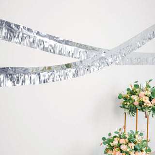 Coordinate Your Event Decor with the 16ft Metallic Silver Foil Tassel Fringe Backdrop Banner