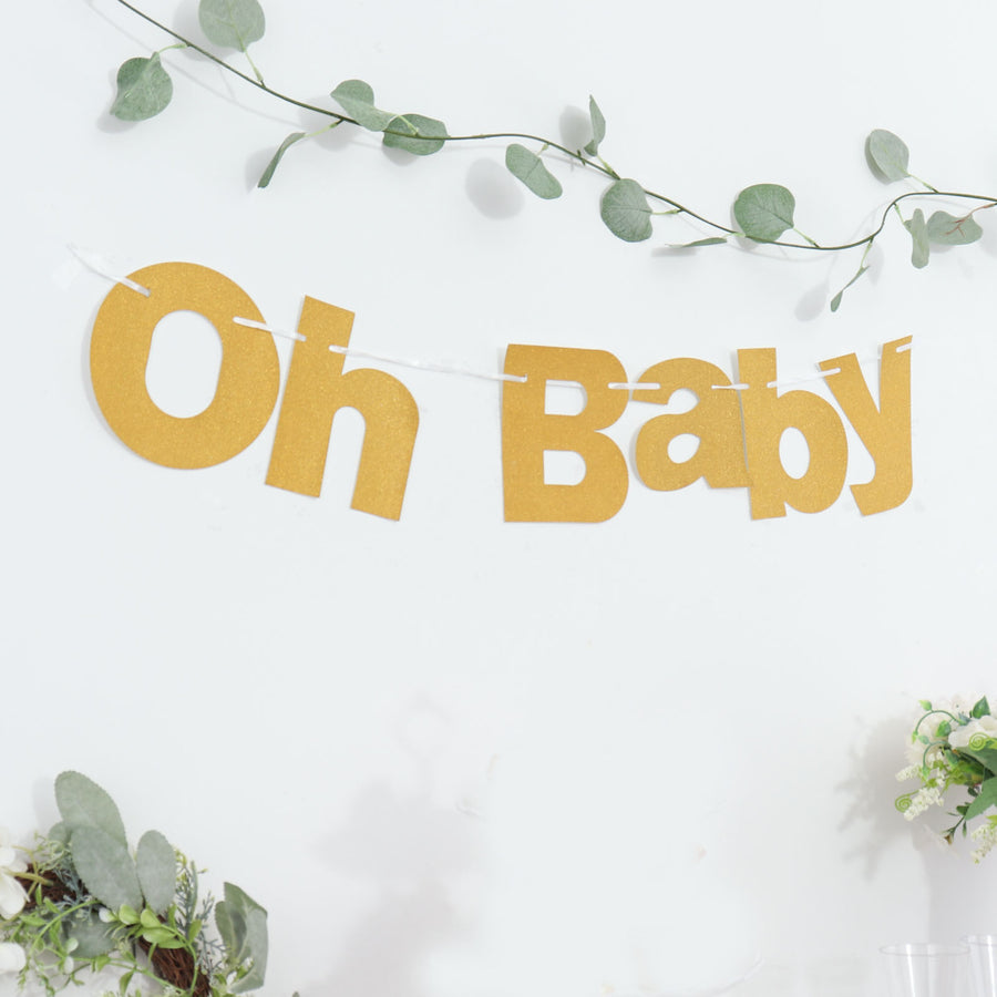 Gold Glittered Oh Baby Paper Hanging Baby Shower Garland Banner
