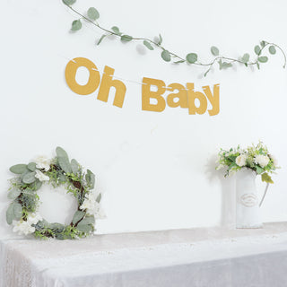 Add Sparkle to Your Baby Shower with the 3ft Gold Glittered Oh Baby Paper Hanging Baby Shower Garland Banner