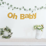 Gold Glittered Oh Baby Paper Hanging Baby Shower Garland Banner
