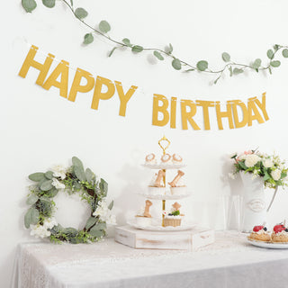 4ft Gold Glittered Happy Birthday Paper Hanging Garland Banner Party Decor