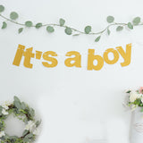 Gold Glittered It's a Boy Paper Hanging Gender Reveal Garland Banner, Baby Shower Banner