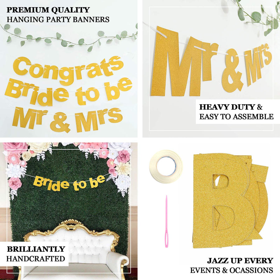 Gold Glittered Bride To Be Paper Hanging Bridal Shower Garland Banner, Bachelorette Party Banner