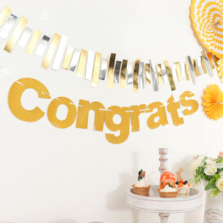 Add Sparkle to Your Celebration with the 3ft Gold Glittered Congrats Paper Hanging Garland Banner