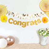 3ft Gold Glittered Congrats Paper Hanging Garland Banner Party Decor