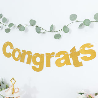 Create Unforgettable Moments with the 3ft Gold Glittered Congrats Paper Hanging Garland Banner