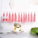 12 Pack | Pre-Tied Coral Tissue Paper Tassel Garland With String, Hanging Fringe Party Streamer Backdrop Decor