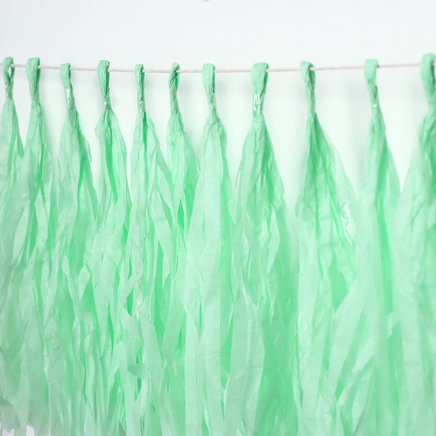 12 Pack | Pre-Tied Mint Tissue Paper Tassel Garland With String, Hanging Fringe Party Streamer Backdrop Decor#whtbkgd