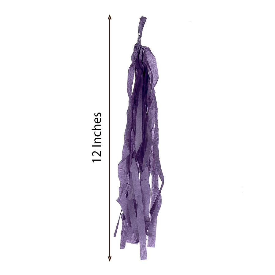 12 Pack | Pre-Tied Purple Tissue Paper Tassel Garland With String, Hanging Fringe Party Streamer Backdrop Decor