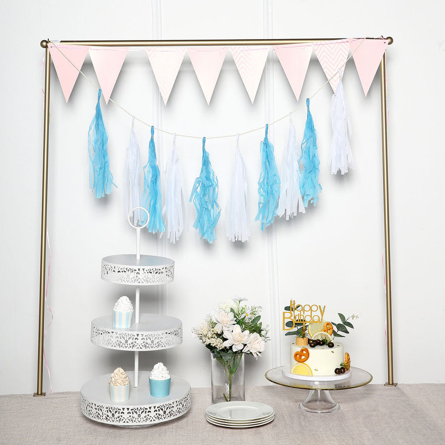 12 Pack | Pre-Tied Turquoise Tissue Paper Tassel Garland With String, Hanging Fringe Party Streamer Backdrop Decor