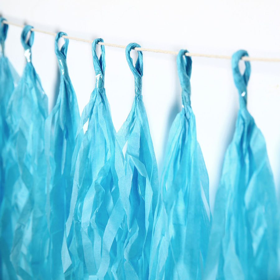 12 Pack | Pre-Tied Turquoise Tissue Paper Tassel Garland With String, Hanging Fringe Party Streamer Backdrop Decor#whtbkgd