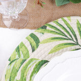 15inch Round Green Tropical Leaf Woven Cotton Table Placemats, Outdoor Braided Dining Placemats