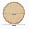 15inch Round Natural Rustic Burlap Jute Placemats Fringed Edges, Farmhouse Placemats with Trim
