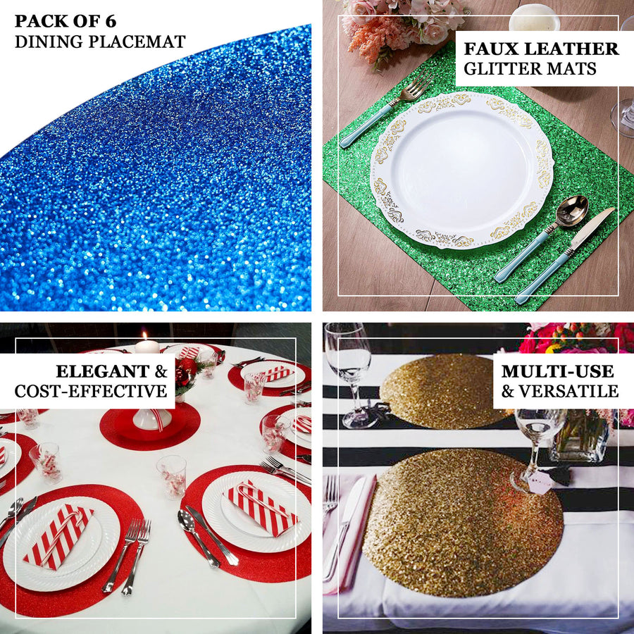 6 Pack | Gold Sparkle Placemats, Non Slip Decorative Oval Glitter Table Mat