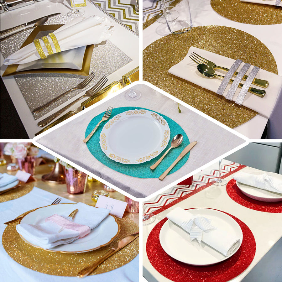 6 Pack | Iridescent Sparkle Placemats, Non Slip Decorative Round Glitter Table Mat