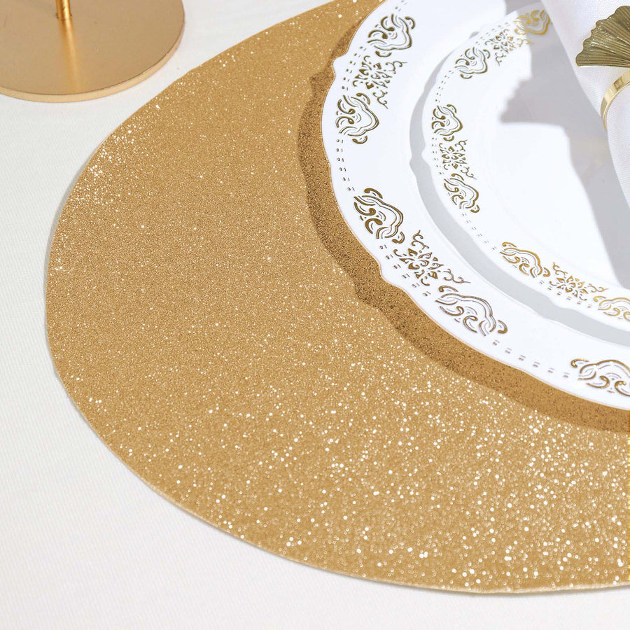 6 Pack | Champagne Sparkle Placemats, Non Slip Decorative Oval Glitter Table Mat