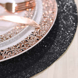 6 Pack | Black Sparkle Placemats, Non Slip Decorative Round Glitter Table Mat